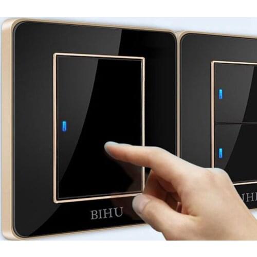 Type 86 Household Switch Socket any point Black Mirror Glass LED 1 2 3 4 Gang 1 Way 2 Way Wall Switch Socket Panel EU USB Socket