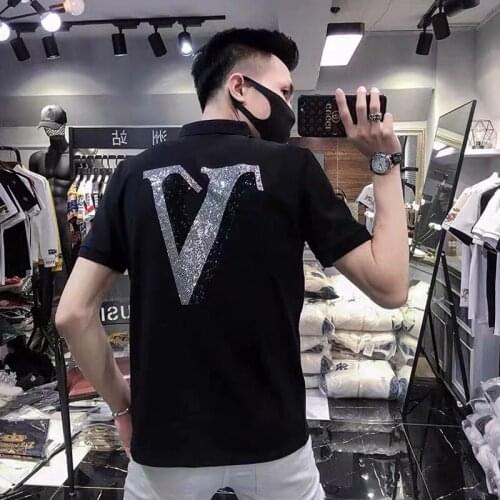Spring and summer new short sleeve high quality polo shirt fashion rhinestone brand slim polo shirt men