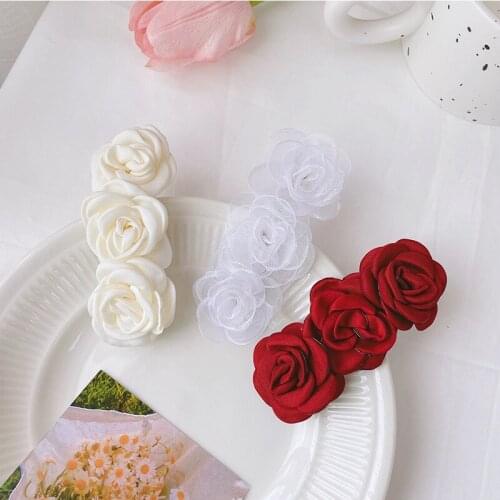 Girl snow yarn retro rose three-dimensional flower spring hairpin fairy French fairy headdress back hairpin