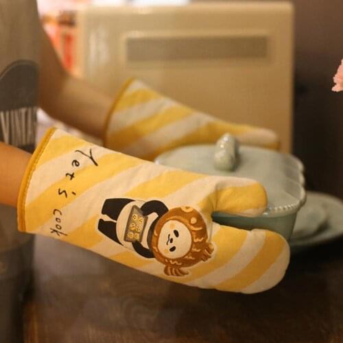 Cute Gloves Non-slip Panda Pure Cotton Linen Fashion Nordic Kitchen Cooking Microwave Gloves Baking BBQ Potholders Oven Mitts