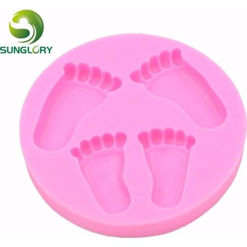 Cute Silicone Baby Foot Mold For Cake Decoration Fondant 3D Feet Mould Moldes De Silicona Baking Pink Cake Decorating Tools