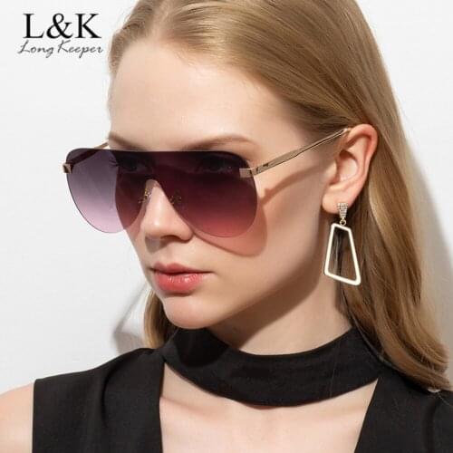 LongKeeper 2020 Oversized Rimless Sunglasses Women Luxury Brand Large Flat Top Sun Glasses Men Vintage Gradient Shades Glasses