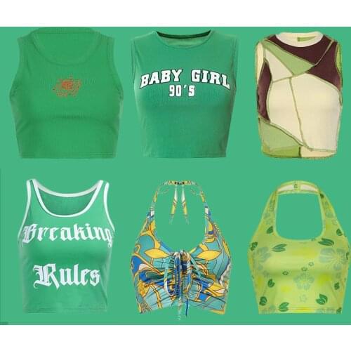 Green Camis Summer Sexy Backless V-neck Short Tank Tops 2021 New Summer Casual Camisole Tank Y2K Aesthetic 90s Clothing