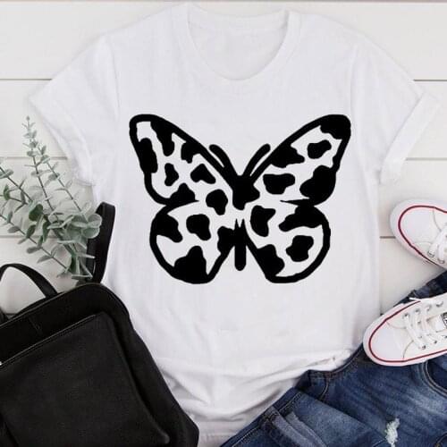 Women Clothes Cartoon Butterfly 90s Love Leopard Cute Summer Print Fashion Tshirt Female Short Sleeve Tee Top Graphic T-shirt