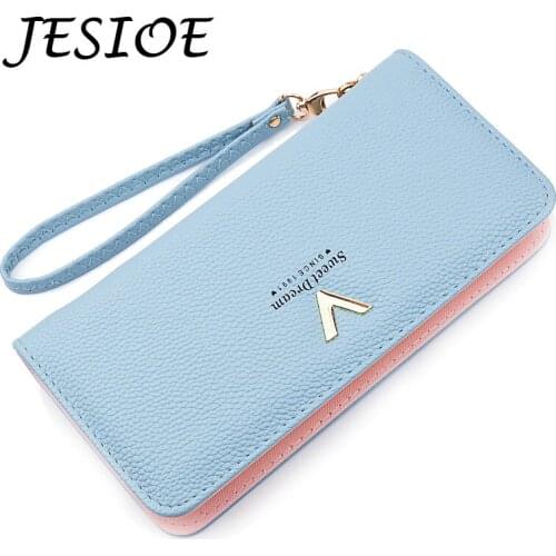 Women Long Wallets Lether Purse Lady’s Simple Card Holder Bags for Women Fashion Litchi Clutch Female Money Black Phone Wallet