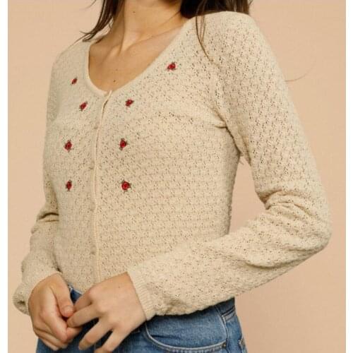 Women Sweater New Design Sense V - Neck Cream-white Sweater Matching Three-dimensional Flower Twist Knit Cardigan