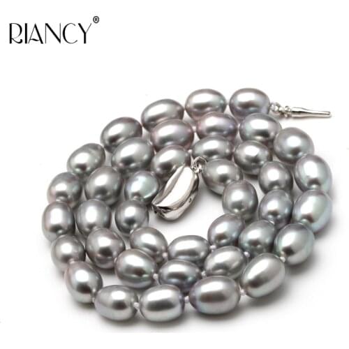 High Quality Pearl Necklace 8-9MM gray Natural freshwater freshwa Pearl Choker 925silver Necklace for Women Classic Pearl Jewelr