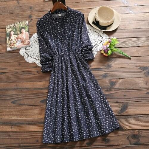 Winter women long sleeve floral print dress new arrival soft corduroy sweet dress mori girl vestidos