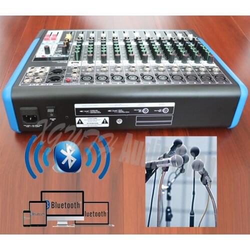Sound Mixing Console with USB Bluetooth Record +48V Phantom Power Monitor Paths Digital Effect 12 Channel Audio Mixer