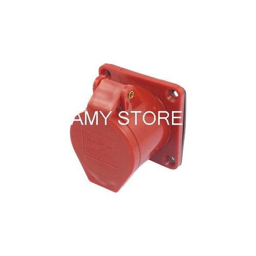 16A 3P+E IEC309-2 Industrial Panel Mount Socket Connector Red w Washer