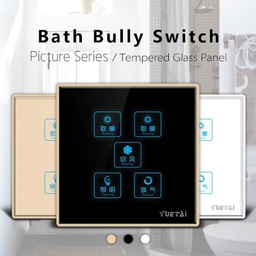 2017 Home Automation Wall Switch, Crystal Glass Panel Touch Switch BATH SWITCH FIVE GANG