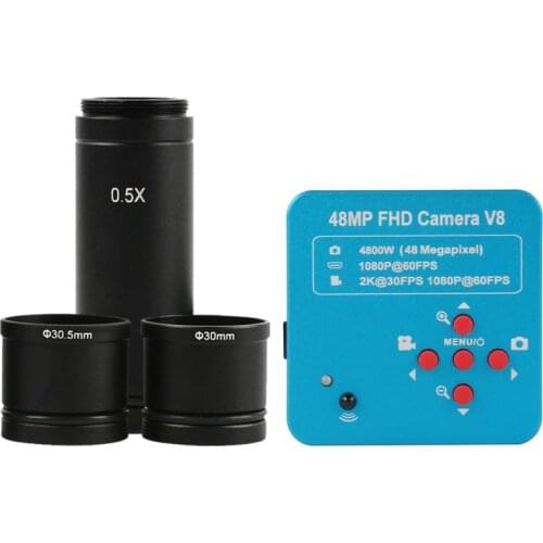 2K 38MP 1080P HDMI USB Industrial Electronic Digital Video Microscope Camera 23.2mm 0.5X Adapter Lens+30/30.5mm Adapter Ring