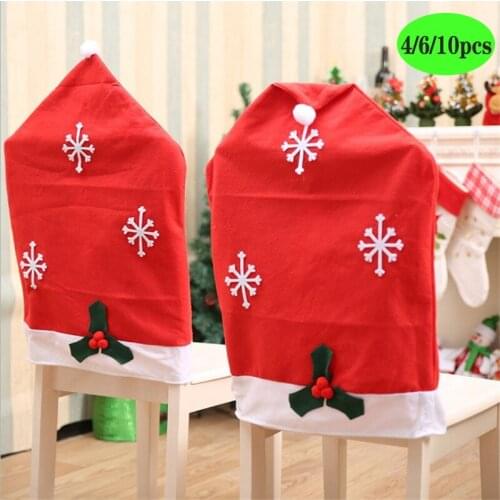 4/6/10PCS Christmas Red Chair Cover Snowflake Christmas Party Table Decoration New Year Xmas Dining Chair Covers Santa Claus Hat