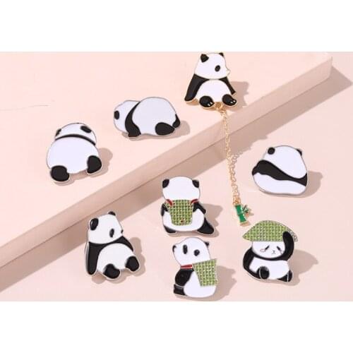 Chinese Bear Brooches Hat Enamel Pin Panda With Bamboo Animal Metal Badges Bag Clothes Pins Up Jewelry Gift For Kid Panda Lover