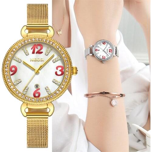 NIBOSI Ladies Watch Dress Gold Wristwatches Women Crystal Diamond Watches Luxury Elegant Quartz Clock Women Relogio Masculino
