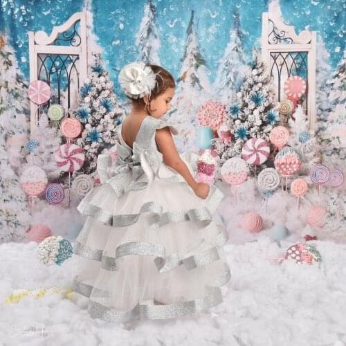 Backless Sparkly Flower Girl Dresses Tiers Sequined Children Ball Gown for Wedding Communion Pageant Party Birthday Customes