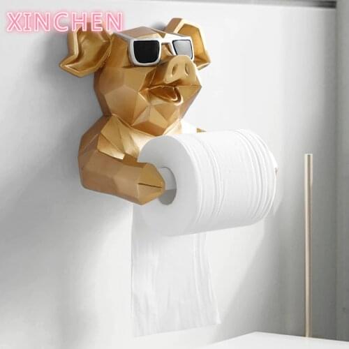 Animal Head Statue Figurine Hanging Tissue Holder Toilet Washroom Wall Home Decor Roll Paper Tissue Box Holder Wall Mount