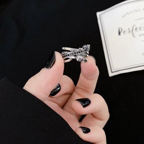 Kinel Fine Jewelry 5.6 Gram 100% Genuine 925 Sterling Silver Crown Black Stone Engagement Rings for Women Bague