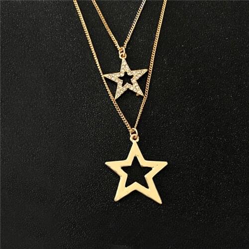 Vintage Multilayer Pendant Necklace Women Gold Color Star Choker Necklaces Wedding Jewelry Accessories