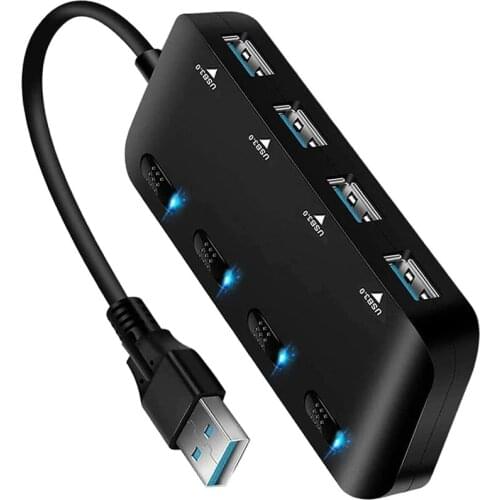 USB 3.0 Hub Ultra-Thin USB Splitter,4 Port USB Extension with Individual On/Off Switche,Portable Expansion Data Hub