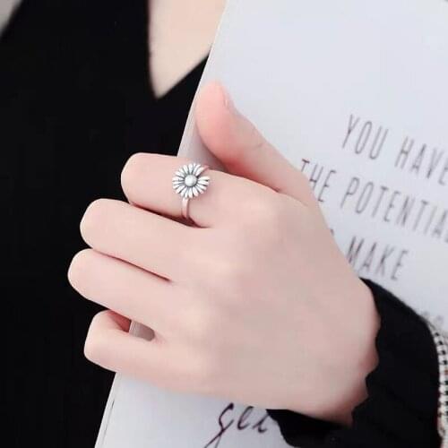 Korean Open Adjustable Sunflower Finger Rings for Women Wedding Ring Jewelry Valentines Day GIFT