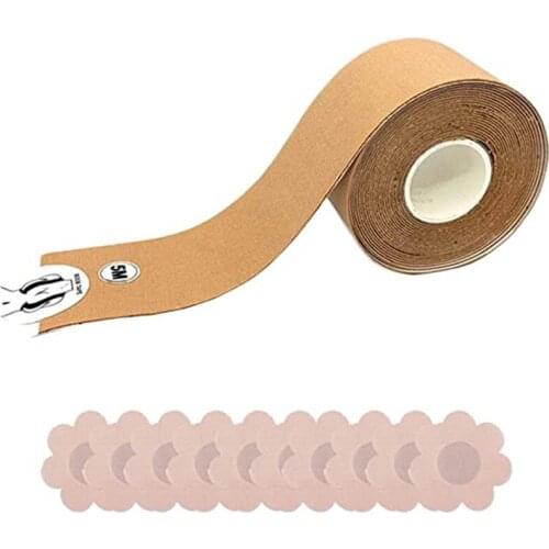 1 Pack Boob Tape Breast Lift Tape Breathable Strapless Bra Tape + 5 Pairs Breast Petal Backless Nipple Covers Adhesive Bra