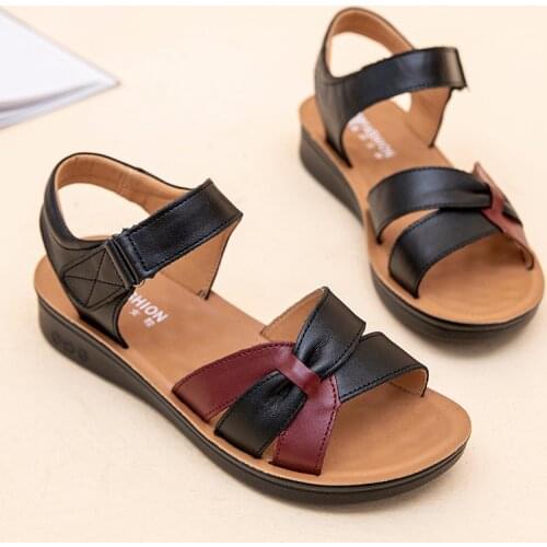 Hot sale Summer Shoes women leather soft bottom fashion sandals female open toe casual sandals color matching mother shoes