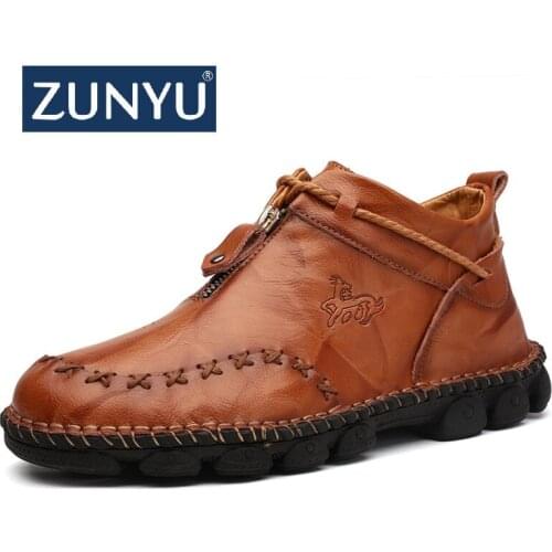 ZUNYU Autumn New Leather Men Boots Winter High Tops Man Casual Ankle Boot Comfortable Mens Snow Shoes Work Plus Size 38-48
