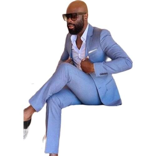 VEIAI 2Pieces(Jacket+Pants)Blue Casual Business Men Suits for Wedding Suits Man Tuxedos Slim Fit Notched Lapel Terno Masculino B
