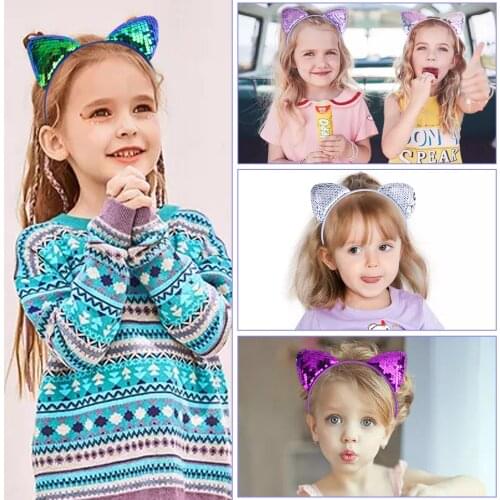 New Childrens Sequined Explosive Cartoon Sweet Headband Custom Flip Fish Scale Sequin Cat Ear Jewelry Accessories Headwear