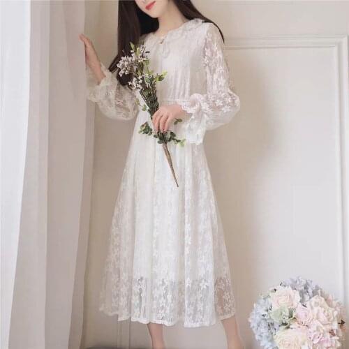 Spring New Womens Lace White High-Waist Woman Dresses Vestido De Mujer Femme Robe