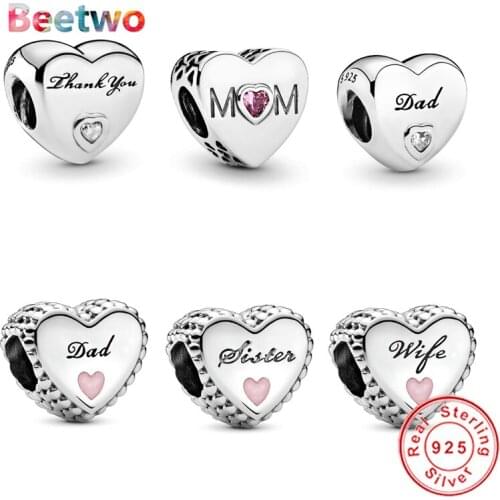 Fit Original Pandrola Charms 925 Sterling Silver Birthday Mum Dad Heart Charm Bracelet Making Berloque Jewelry Mother Gifts