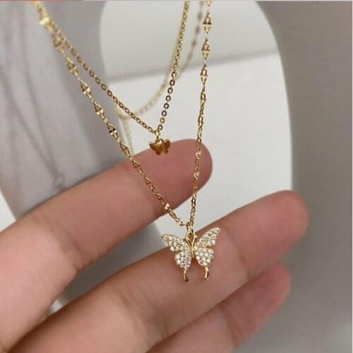 Elegant Multi-layer Gold Butterfly Necklaces For Women Water Wave Chains Layered Choker Necklaces Fashion Jewelry