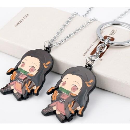 Anime Demon Slayer Q Version Kamado Nezuko Pendant Necklaces Kimetsu no Yaiba Two-dimensional Game Cartoon Necklaces Gift