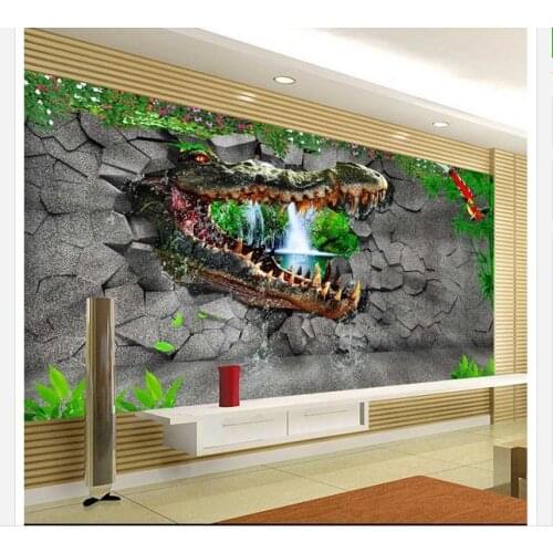 Custom photo wallpaper 3d wall murals wallpaper crocodile 3 d TV setting wall Dinosaur breaks wallpaper living room decoration