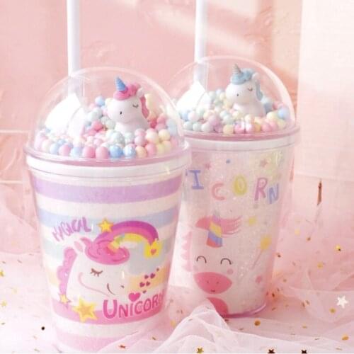 Portable Lovely Cartoon Mug Creative Double Layer Plastic Water Bottle With Straw Yogurt Mug Best Cup Kid Gift For Women Lovers