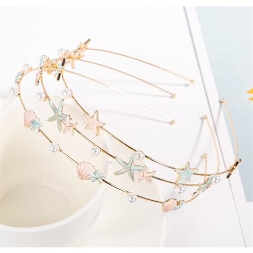 Womens Temperament Headband Shells Stars Starfish Inlaid With Pearls Fashionable And Simple Headband Hair Accessories Headdress