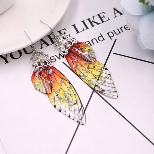 Butterfly Wing Earrings 2020 Handmade Rhinestone Insect Wing Earrings Simulation Drop Foil Earring Romantic Party Bridal Jewelry