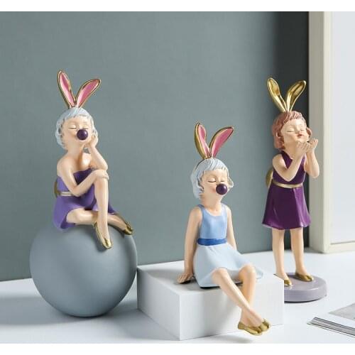 Nordic Style Girl Sculpture Animal Figures Model Decoration for Home Living Room Fairy Garden Decoration Holiday Birthday Gifts