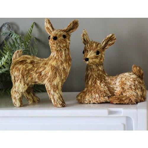 Straw Statues Animals Nordic Deers Decoration for Home Handcraft Table Decor Christmas Deer Accessories Rustic Style Home Decors