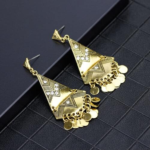 SUNSPICEMS India Long Drop Earring Round Sequins Travel for Women Retro Gold Silver Color Women Ethnic Wedding Jewelry Gift
