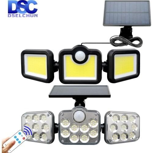LED Solar Lights Outdoor 3 Head Motion Sensor Patio Lights IP65 Waterproof 3 Modes with Remote Control Wall Lamp Garden Light