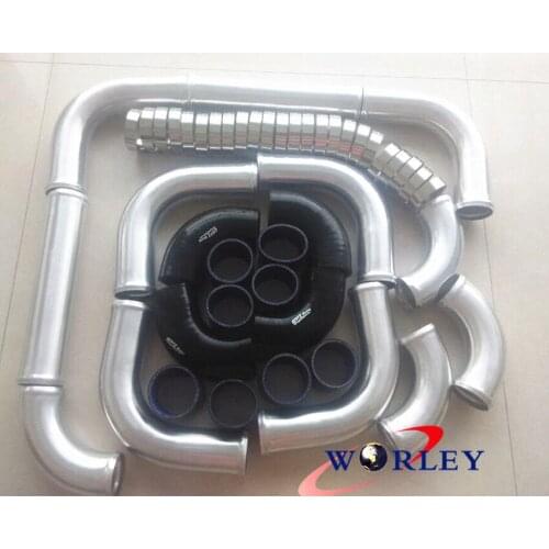 3" INCH 76mm Aluminum Universal Intercooler Turbo Piping pipe Kit +BLACK hose kits
