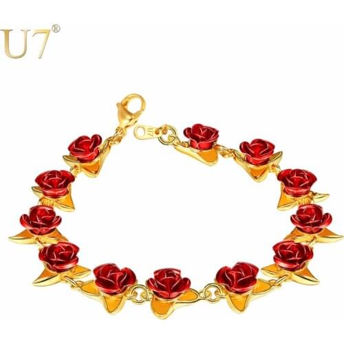 U7 Romantic Rose Flower Bracelet Party Bridesmaid Charming Jewelry Mothers Day Gifts for Women Girls Dropshipping H1047