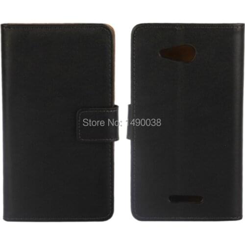 High Quality Black Cowhide Genuine Leather Wallet Cover Case For Sony Xperia E4g with Card Holder and TV Function Phone Case