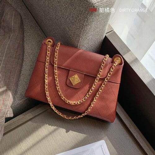 WOONAM Women New Fashion Bag Top Hide Genuine Calf Leather Stitch Large Flap Chain Shoulder Bag WB1090