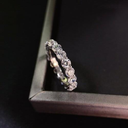Full Eternity 0.2Ct Single Stone D VVS1 Moissanite Diamond Ring Solid 14K White Gold Jewelry for Women Wedding Band