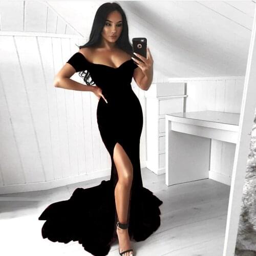 Weilinsha Sexy Mermaid Evening Dresses Cheap Off the Shoulder Sweetheart Side Split Sweep Train Robe De Soiree Prom Dress