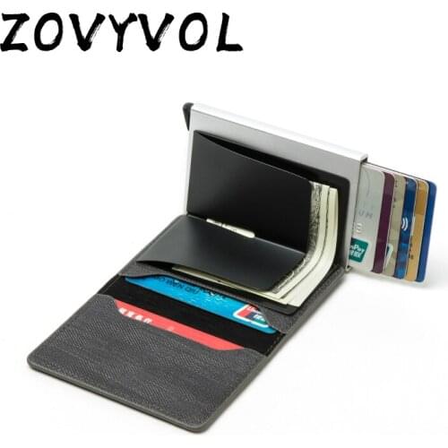ZOVYVOL Men Women Wallet Anti-theft Clutch Single Box 2021 New RFID Blocking Card Holder Denim Business Bounce Metal ID Case Top