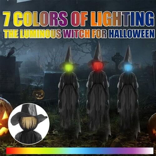 1Pcs Light-Up Witches with Stakes Halloween Decorations Outdoor Holding Hands Screaming Witches Sound Activated Sensor Decor